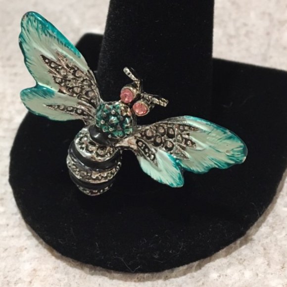 Silver Painted Rhinestone Bee Insect Brooch Pin - Picture 3 of 4